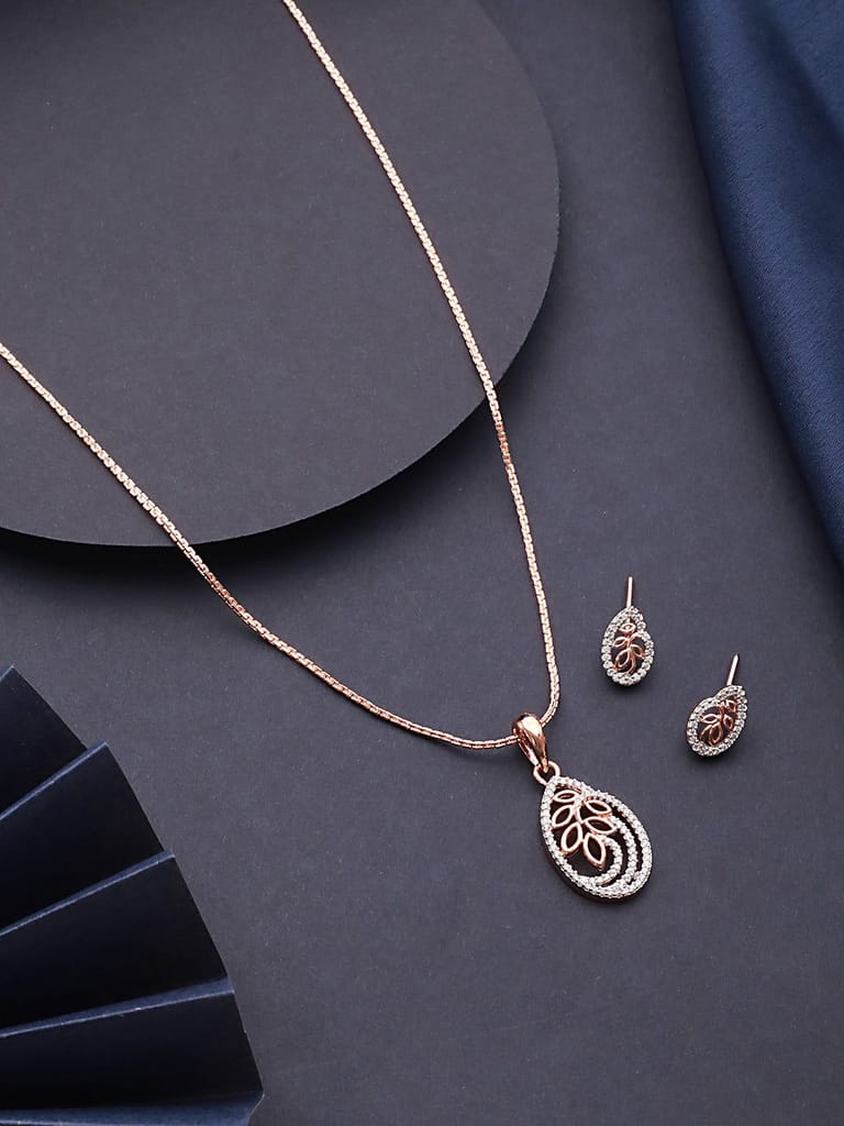 Rose Gold Plated AD Studded Minimal Locket Jewellery Set - Jewellery Sets | Buy online on ZillyBuy