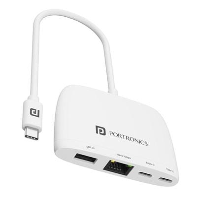 Portronics Mport 41 USB C Hub (4-in-1) with Ethernet (1000 Mbps Gigabit Internet), 2-Ports Type-C Data, USB 3.0 Port, Multiport 10/100/1000 Mbps RJ45 LAN Adapter for Laptop, PC, Mac & Desktop (White) Portronics Mport 41 USB C Hub (4-in-1) with Ethernet (1000 Mbps Gigabit Internet), 2-Ports Type-C Data, USB 3.0 Port, Multiport 10/100/1000 Mbps RJ45 LAN Adapter for Laptop, PC, Mac & Desktop (White)
