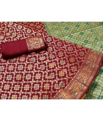 Gazal Fashions Banarasi Silk Embellished Saree With Unstitched Blouse Piece ( Multicolour )
