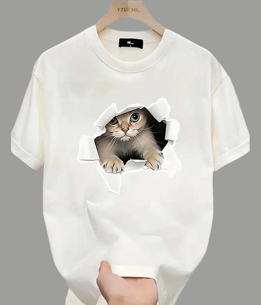 ELBATROSS Men Polyester Regular Fit Printed T-Shirt ( White )