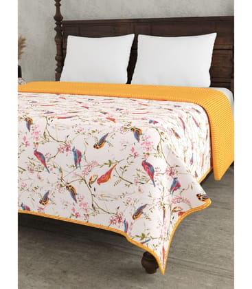 Parakeets Double Bed Dohar Blanket  Blue-Green / Yellow Edition