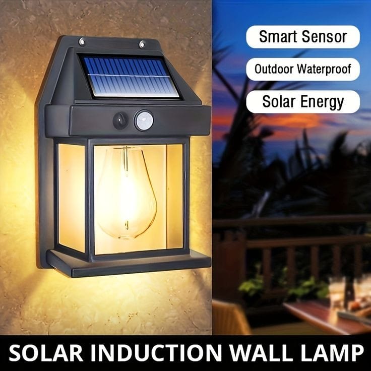 Solar Wall Lights Outdoor ,Solar Wall Lantern with 3 Modes & Motion Sensor,Dusk to Dawn Porch Lights Fixture,Waterproof Exterior Lighting with Clear Panel for Entryway Front Door ( 1 Pcs )