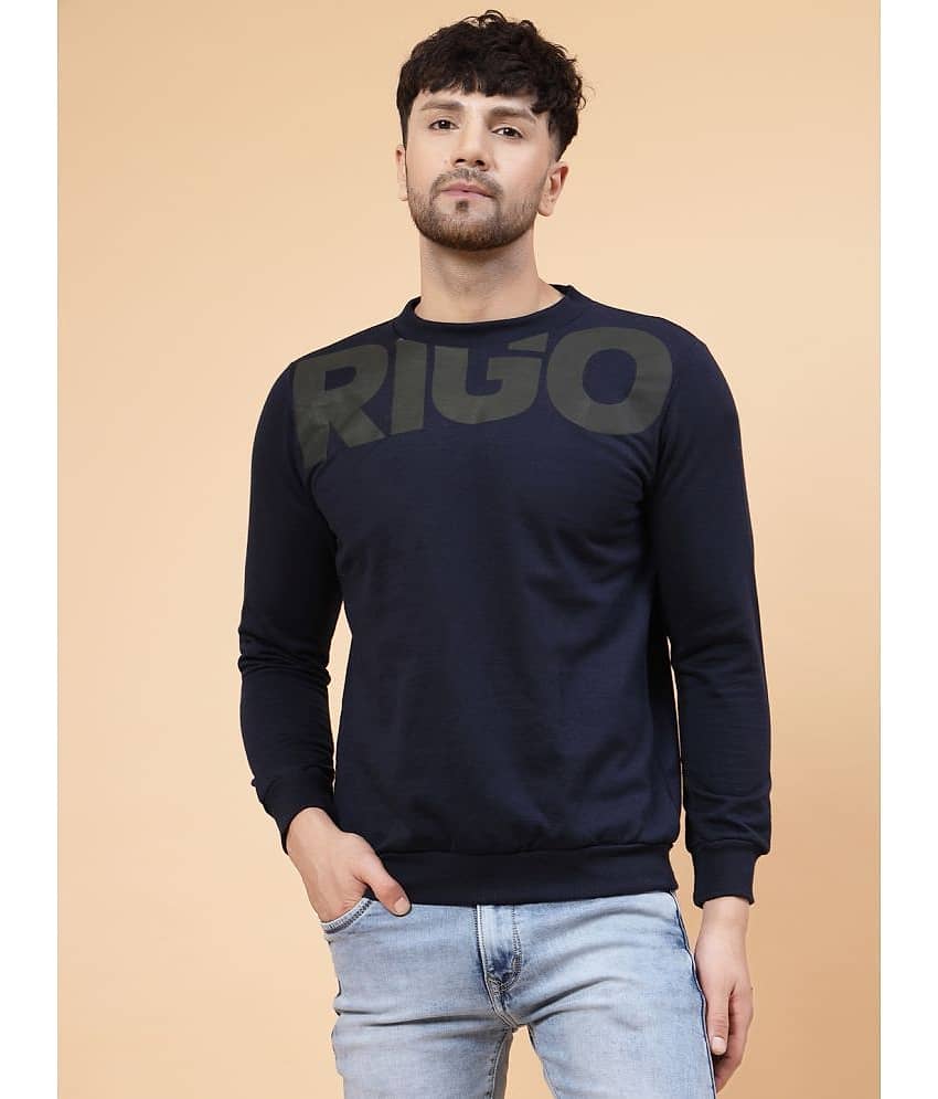 Rigo Fleece Round Neck Men's Sweatshirt - Navy Blue ( Pack of 1 )