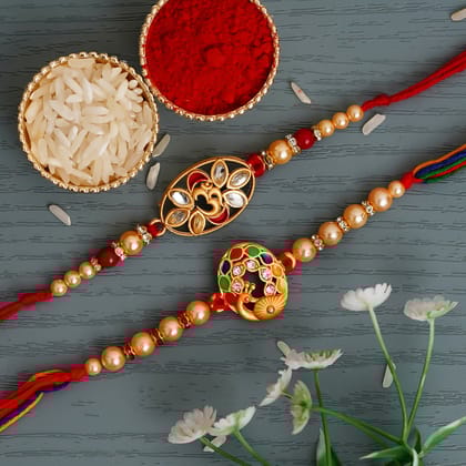 Red Pack of 2 Designer Rakhis and Roli Chawal Pack