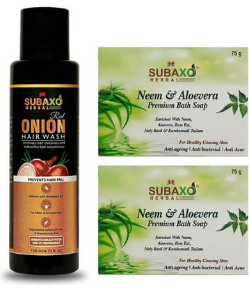 Herbal Red Onion Hair Wash Shampoo 120 Ml & Neem/Aloevera Soap 2 Pc Each 75 G