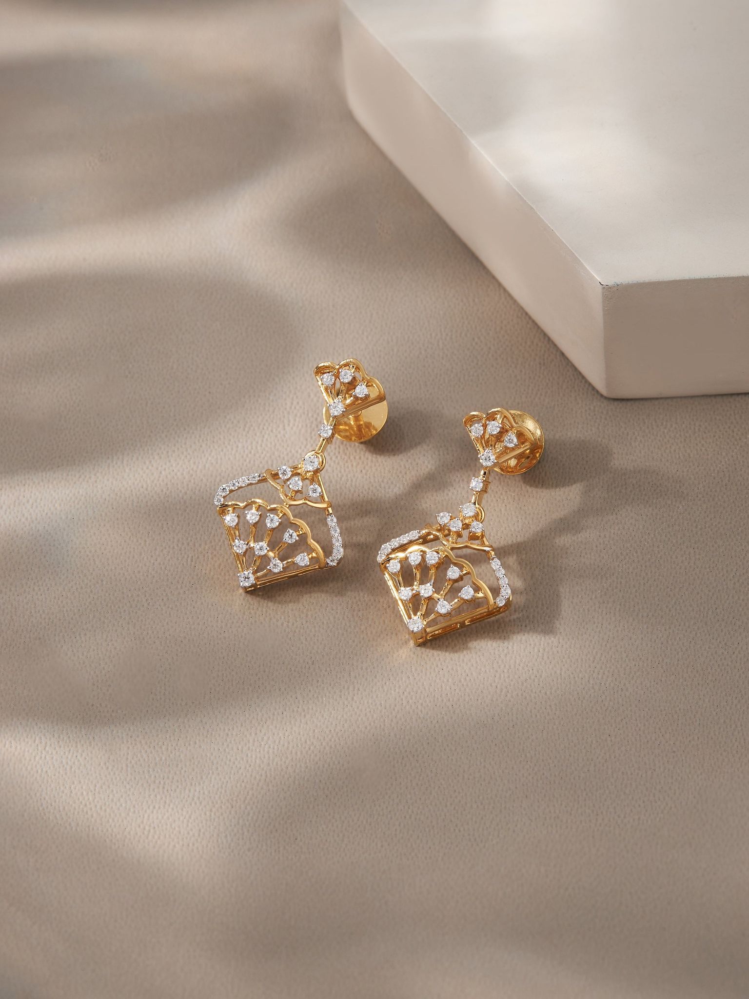 Zaer Silver Moissanite Dangle Earrings | 22KT Gold Vermeil-Yellow Gold
