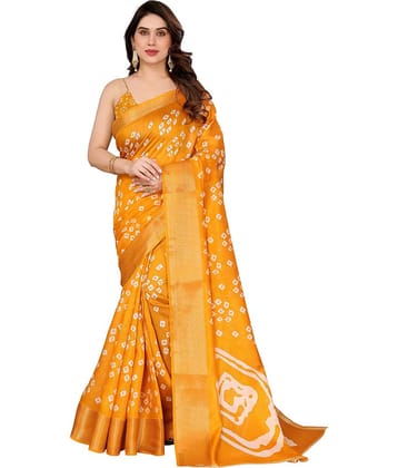 HEMA SILK MILLS Cotton Blend Printed Regular Saree With Unstitched Blouse Piece ( Yellow )