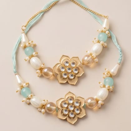 Lotus Motif Floral Pearl & Beaded Necklace (set of 2) Lotus Motif Floral Pearl & Beaded Necklace (set of 2)