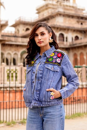 Urban Tradition: Handcrafted Fusion Denim Jacket-S