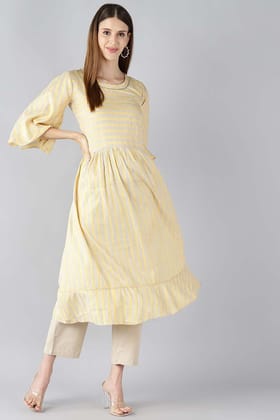 Women Yellow Striped A Line Kurta VCK8126 Women Yellow Striped A Line Kurta VCK8126