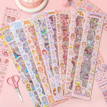 Cute Cartoon Decorative PET Sticker Sheets Assortment (Multicolor, Pack of 8) | Waterproof & Die-Cut | Journaling & Crafting Cute Cartoon Decorative PET Sticker Sheets Assortment (Multicolor, Pack of 8) | Waterproof & Die-Cut | Journaling & Crafting