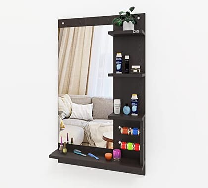 DAS Adela Engineered Wood Wall Mount Dressing Table Vanity Mirror with Shelves and Bangle Holder- Flowery Wenge