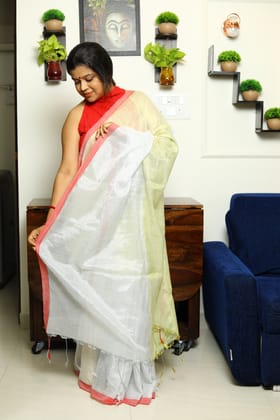 Devika-Tissue Linen / Tissue Linen / Red white and Gold