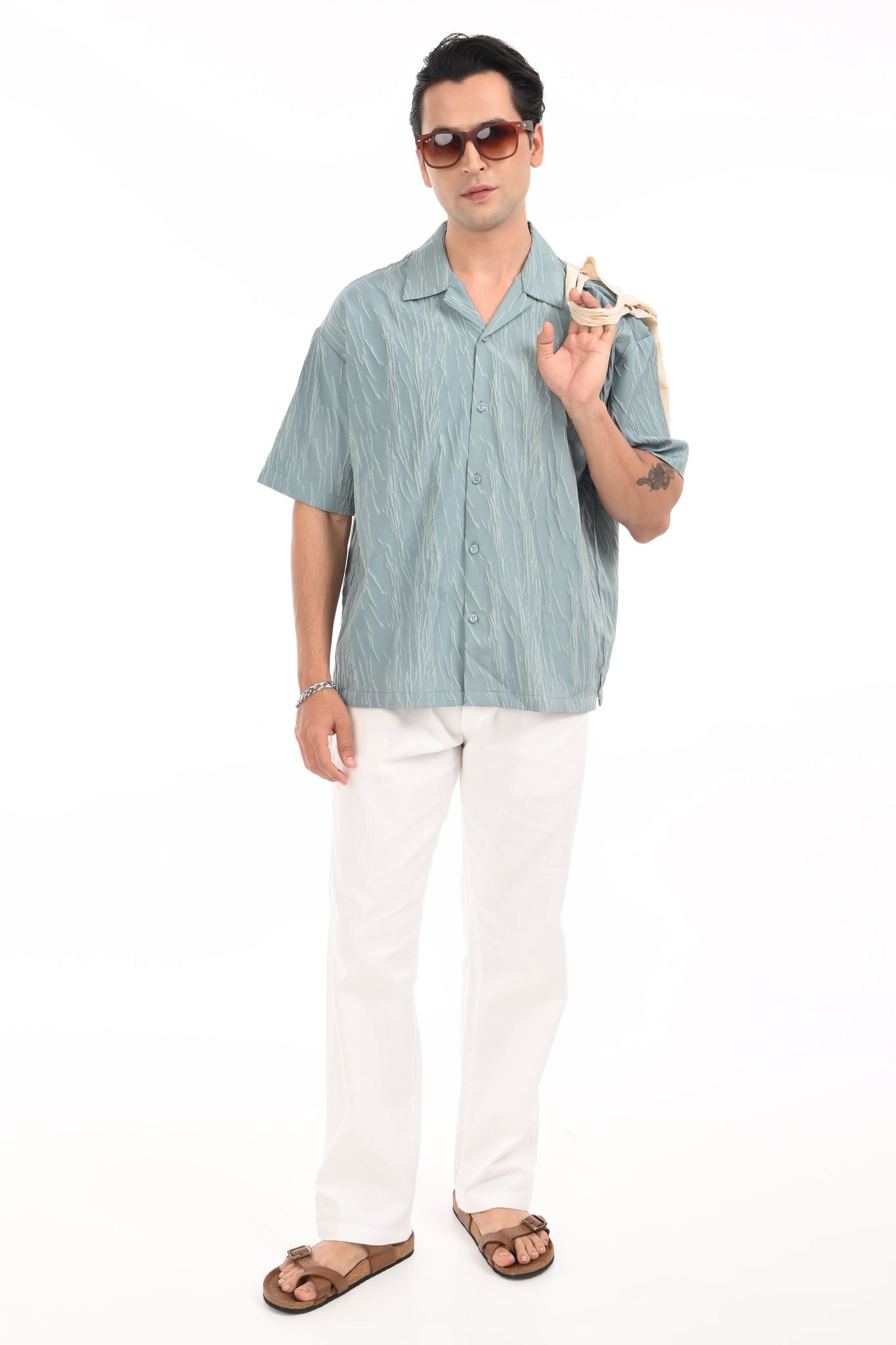 Sky Drift Pastel Blue Oversized Shirt-S / PaleTurquoise