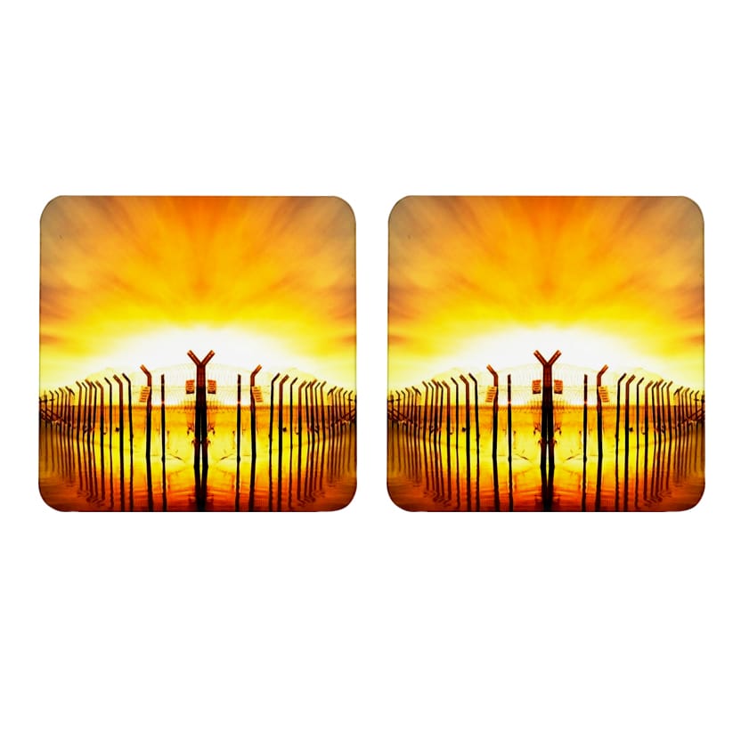 Multicolor Beautiful Dawn Set Of 2 Square Wooden Coaster