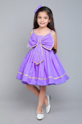Colorblock Cotton Bow Dress with Matching Bow Clip - Purple-1-2Y / Purple