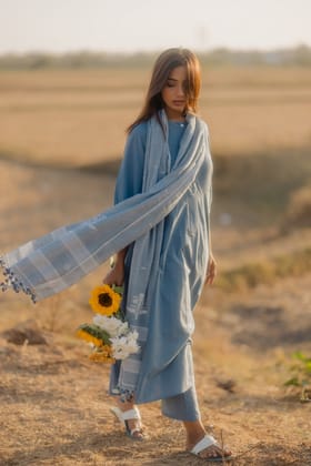 Ash grey Kalidaar Set with Dupatta-S