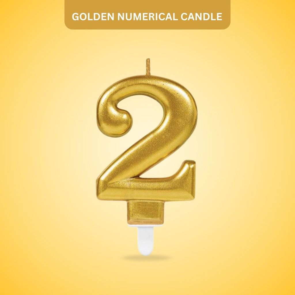 Golden Numerical Candle No. 2 - 3" - Party and Festive Needs | Buy online on ZillyBuy
