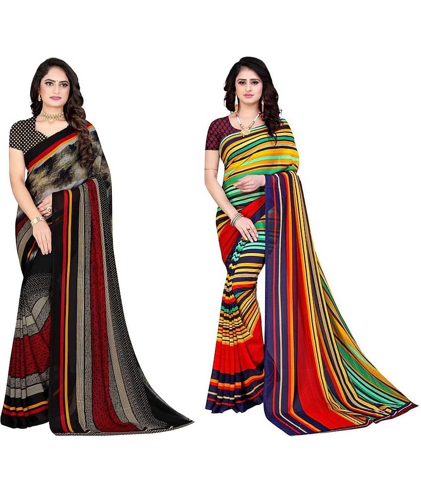 LEELAVATI Georgette Printed Saree With Unstitched Blouse Piece ( Multicolor )