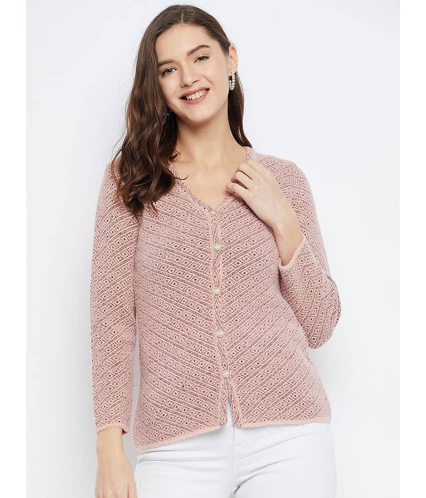 zigo Women Woollen V-Neck Cardigan ( Maroon )