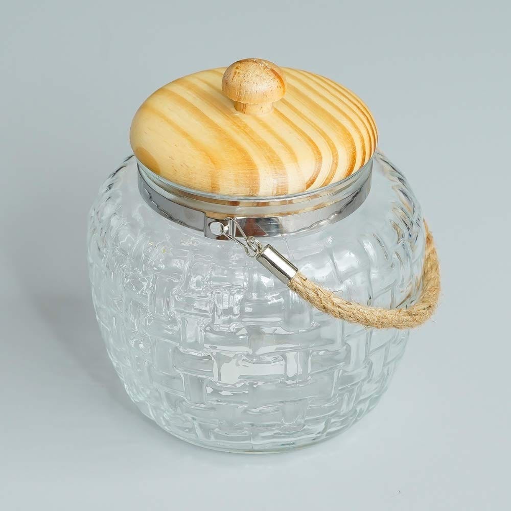 Femora Glass Kitchen Storage Jar with Bamboo Lid, 1500 ML, (1.5-LTR) Set of 6, Free Replacement of Lids