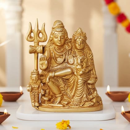 Brass Shiv Parivar Idol - Handcrafted Showpiece, Height : 4.5 Inch (BSMAS760 C)