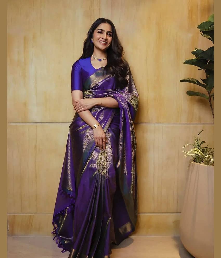 fab woven Art Silk Woven Design Banarasi saree With Unstitched Blouse Piece ( Purple )