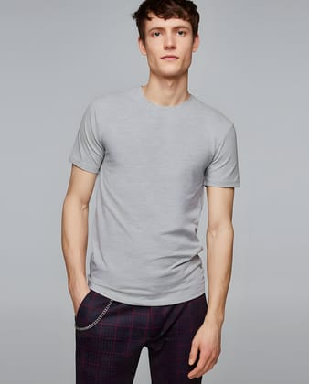Grey Regular Fit Premium Cotton T shirt-S
