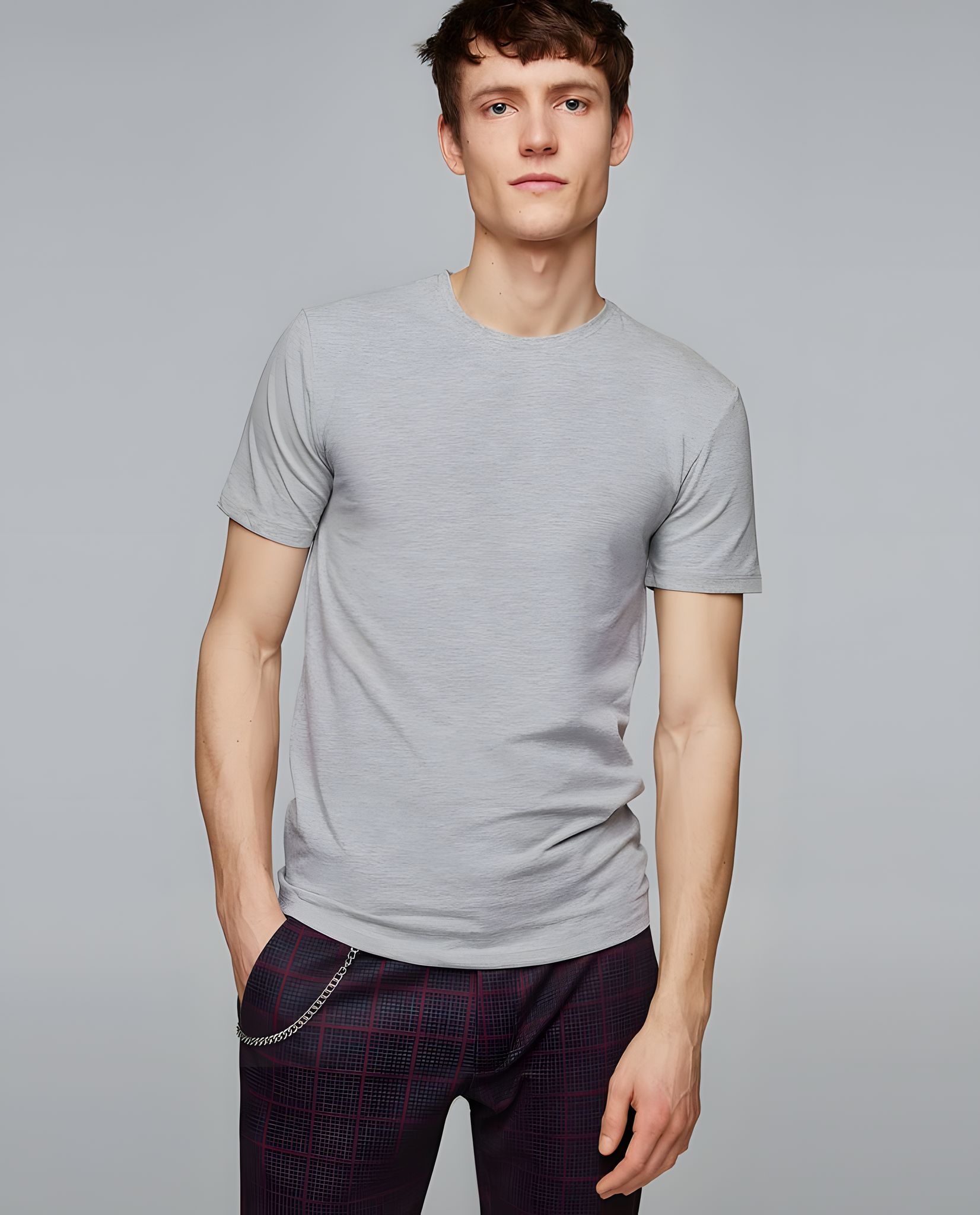 Grey Regular Fit Premium Cotton T shirt-S