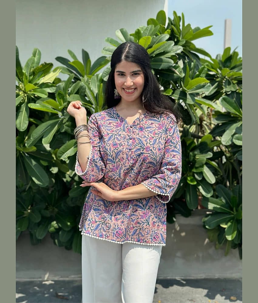 Estela Women Cotton Printed Straight Kurti ( Purple )