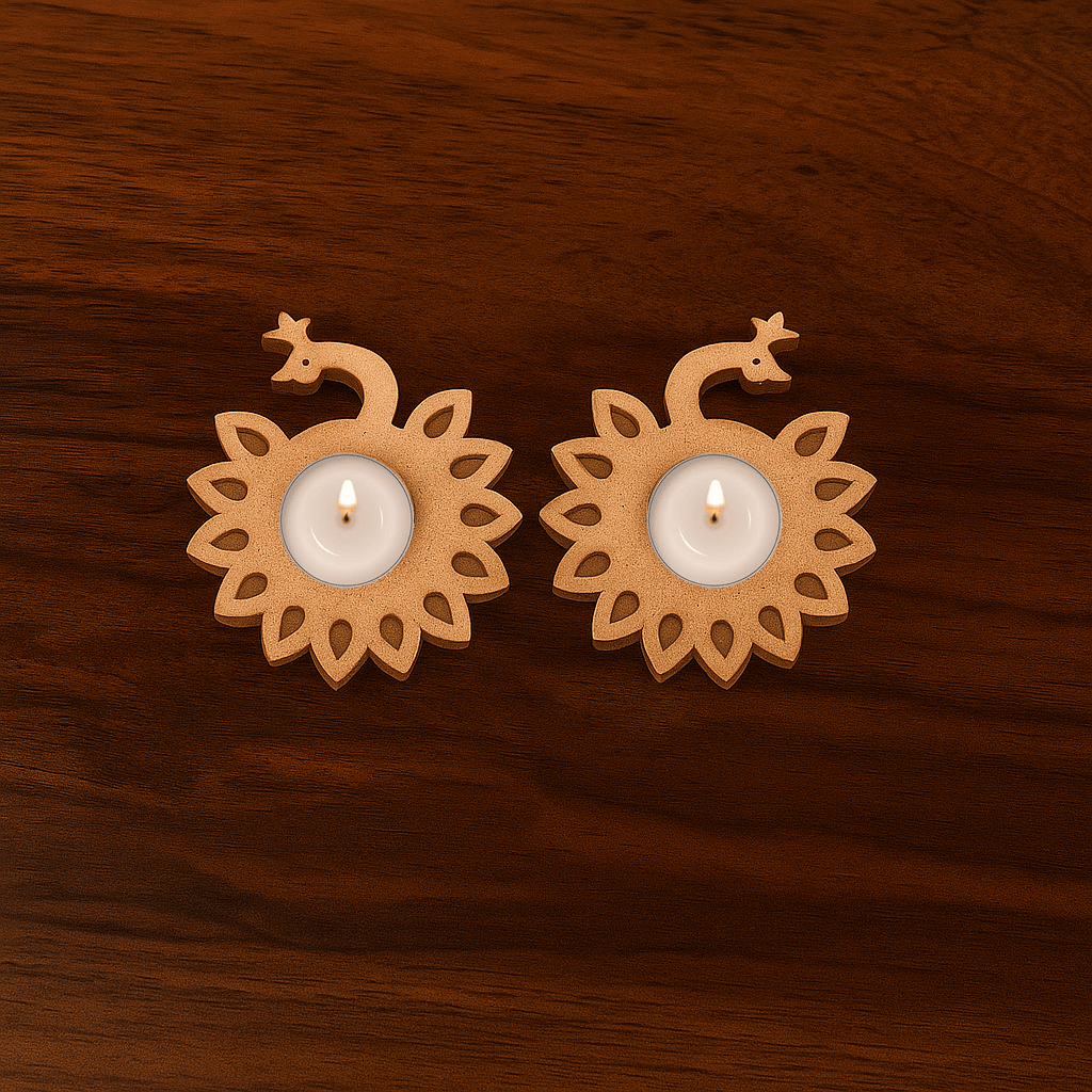 Dbeautify's DIY Peacock Shape MDF Tea Light Candle Holders – Set of 2 - Pooja Needs | Buy online on ZillyBuy