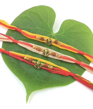 thriftkart Rakhi Set Multicolour 3PC GANESHA MOLI Rudraksh RAKHI FOR BHAI
