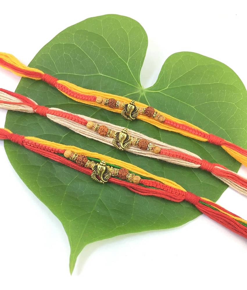 thriftkart Rakhi Set Multicolour 3PC GANESHA MOLI Rudraksh RAKHI FOR BHAI