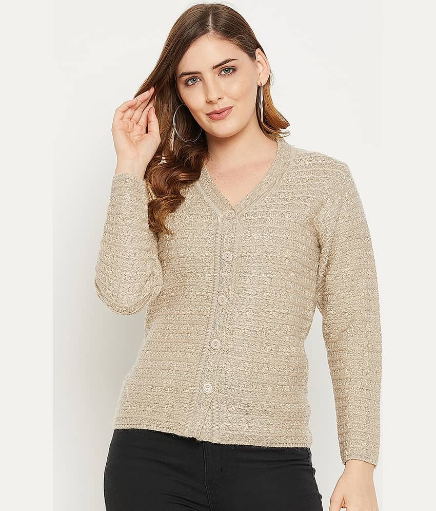 zigo Woollen V Neck Women's Buttoned Cardigans - Brown (Pack of 1)