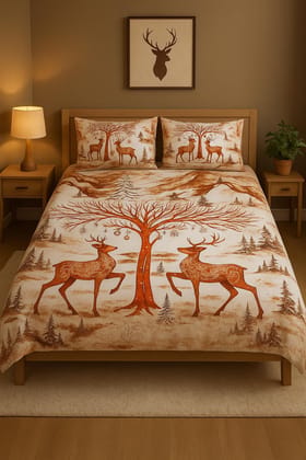 DHRUVINSR 1000, 100% Pure otton, Super King Size Bed bedsheet with 2 Pillow Cases, Home Decore Boho bedsheet, Reindee Forest Design,King Size 108x108 Inch,Christmas Motif, Festive Motif