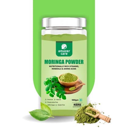 AmazerCare Moringa Powder (Moringa Leaf Powder) - Pure & Natural For Eating & Drink, Rich in Proteins, Minerals, and Antioxidants-100gm