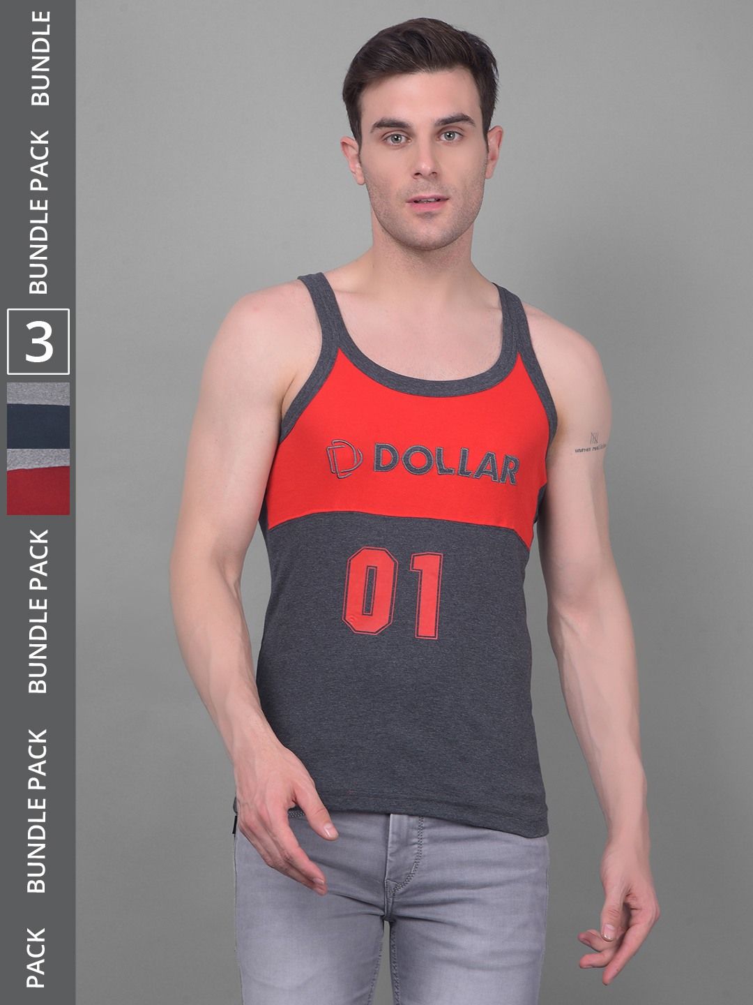 Men's Assorted Pack of 3 Solid Combed Cotton Racerback Styled Gym Vest