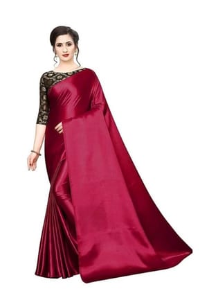 Generic Women's Satin Saree with Blouse (Maroon, 5 - 6 Mtrs)