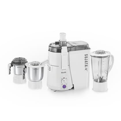 Sujata Powermatic Maxima Juicer Mixer Grinder, 900 Watts Double Ball Bearing Motor, 22000 RPM|Non-Stop 90 Mins Running, 3 Jars including 1750ml Blender, 1000ml Grinder, 500ml Chutney Jar - White Sujata Powermatic Maxima Juicer Mixer Grinder, 900 Watts Double Ball Bearing Motor, 22000 RPM|Non-Stop 90 Mins Running, 3 Jars including 1750ml Blender, 1000ml Grinder, 500ml Chutney Jar - White