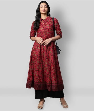 Yash Gallery Pack of 1 Cotton Printed Anarkali Women's Kurti - ( Maroon )