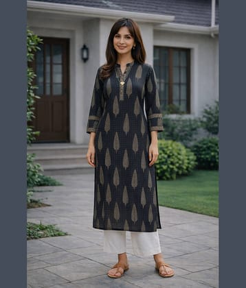 Rajnandini Women 100% Cotton Printed Straight Kurti ( Black )