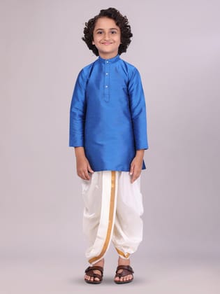 Boys Dark Blue Colour Kurtha with Gold Jari Panchakacham Combo Chitrang-Kids 01 - 02 Yrs / F/S