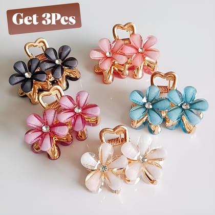 3 Pieces Elegant Crystal Flower Hair Claw