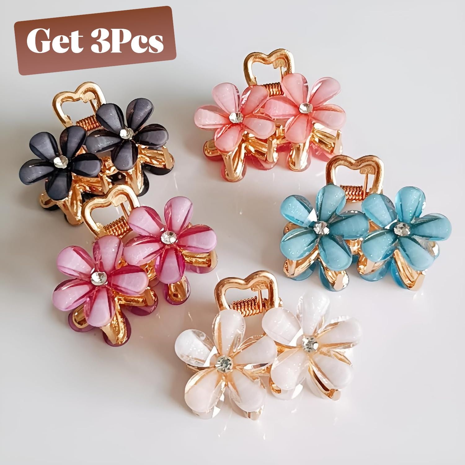 3 Pieces Elegant Crystal Flower Hair Claw