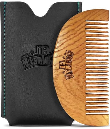 Man Arden Pure Neem Wooden Pocket Size Beard Comb with Premium Faux Leather Pouch