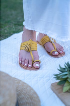 Haldi Mustard Yellow Kohlapuri Sandals-36
