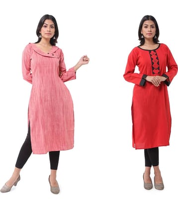 DESHBANDHU DBK - Multicolor Cotton Women's Straight Kurti ( Pack of 2 )