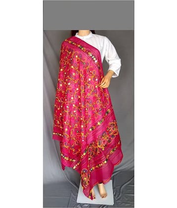 Raj Pink Cotton Kutch Embroidered Dupatta
