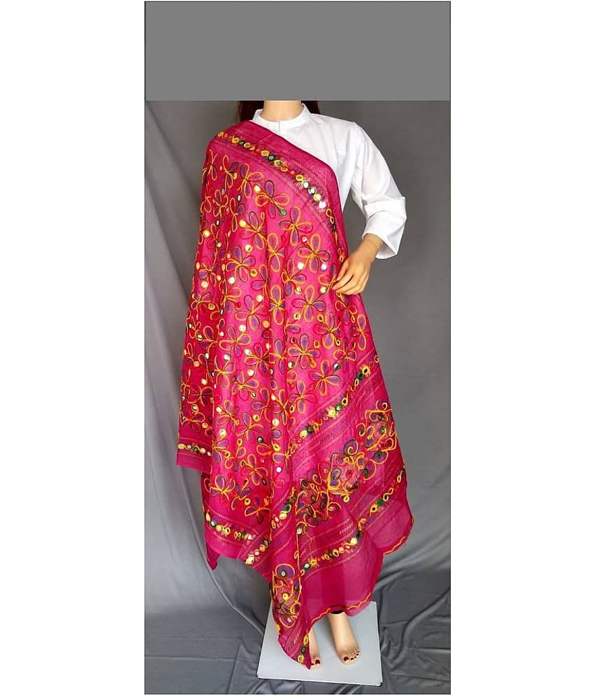 Raj Pink Cotton Kutch Embroidered Dupatta