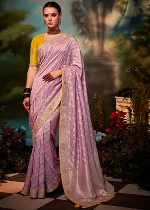 Bloom Purple Banarasi Soft Silk Designer Saree